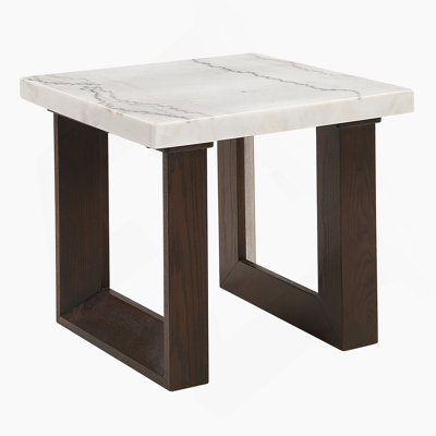 Table de bout en marbre blanc naturel et finition espresso