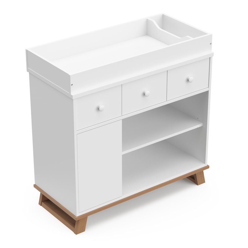 Commode 2 tiroirs Storkcraft, Blanc / bois flottant rétro