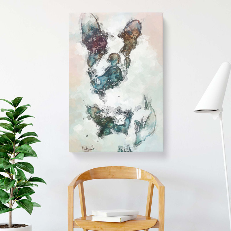 French Bulldog Dog Stencil in Abstract - Wrapped Canvas, 60cm H x 40cm W x 3cm D
