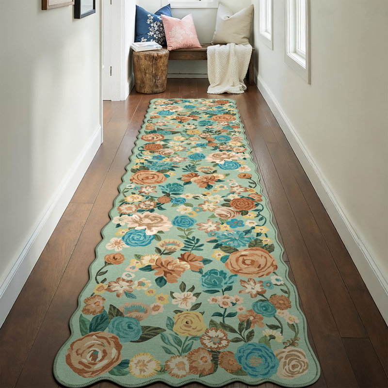 Johy Modern Floral Machine Washable Area Rug with Non-Slip Backing, Runner 2' x 8'
