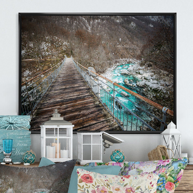 «Hanging Bridge over Turquoise River», reproduction sur toile flottante, Cadre noir, H 8 po x l 12 po x P 1 po