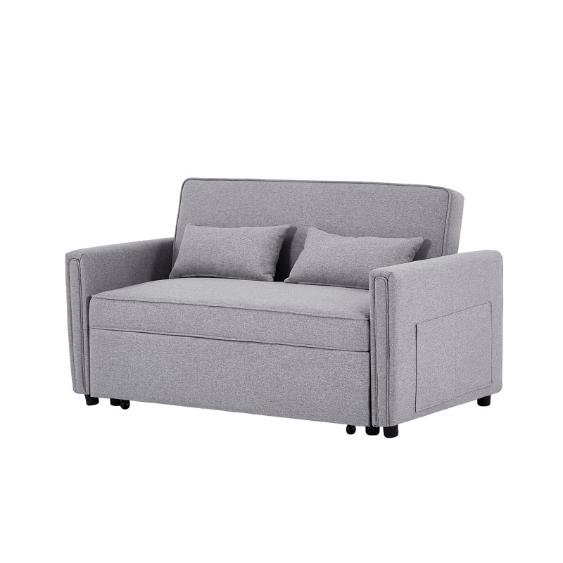 Stebbins 54'' Sofa Bed, Modern Velvet Convertible Loveseat Sleeper Sofa Couch with Adjustable Backrest, Grey Fabric