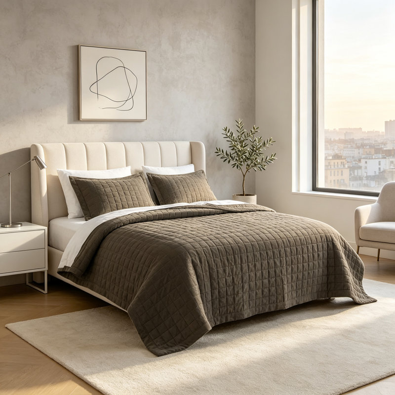 Polyester Quilt Set, Très grand lit, Brun