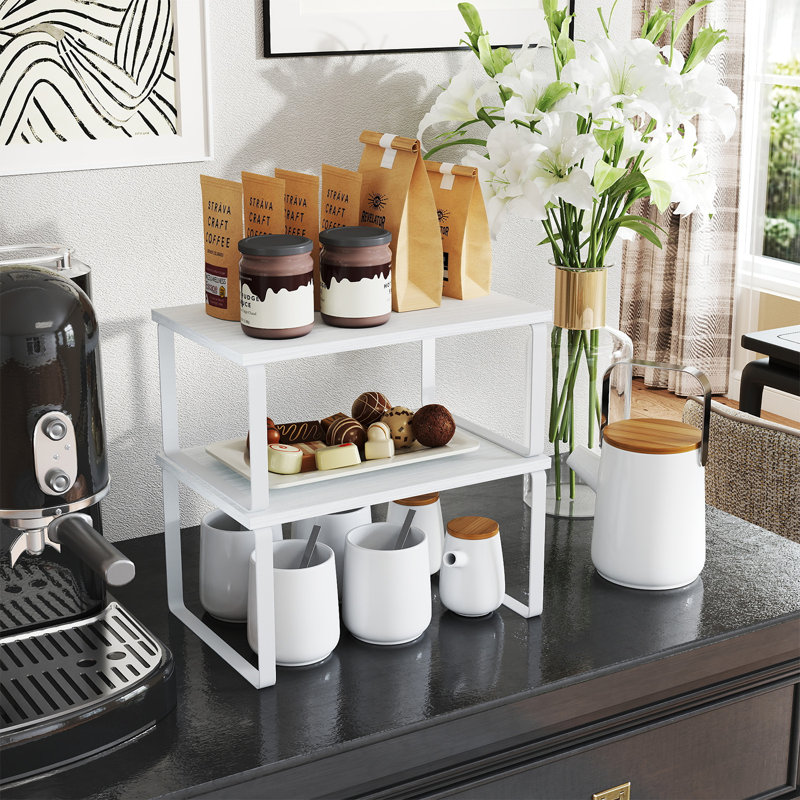 2-Pack Stackable Expandable Cabinet Shelf Organizers, Kitchen Counter Storage Riser & Spice Rack for Pantry and Cupboard