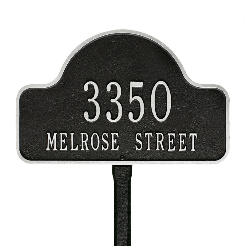 Plaque d'adresse pour pelouse à 2 lignes Lexy, Noir / argent, Oui