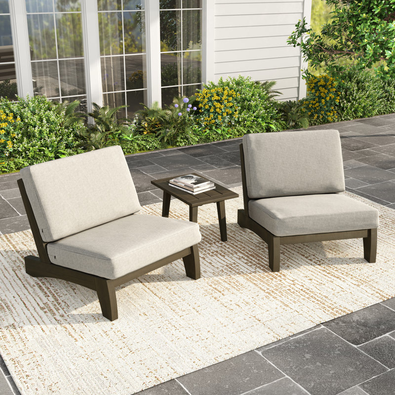 Polett Outdoor Conversation Set Solid Wood Group With Armless Chair And Side Table, Brown, Light Camel