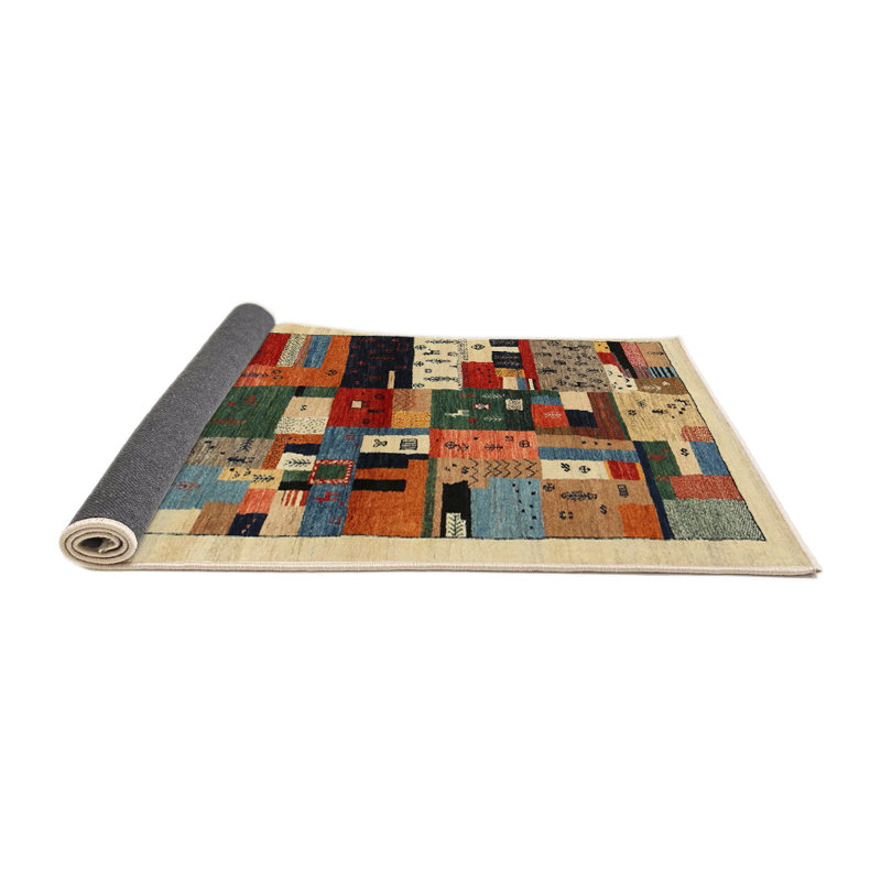 Tapis gris/beige/rouge contemporain, Rond 5 pi