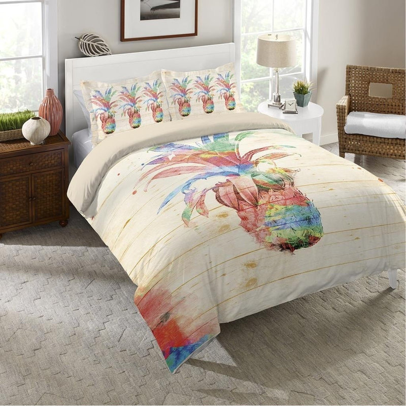 Colorful Pineapple Cotton Machine Woven Abstract Duvet Cover, Queen Duvet Cover