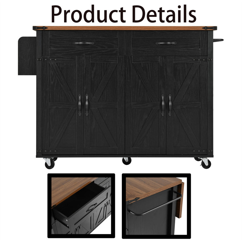 Jenisis Wood Kitchen Island, Black