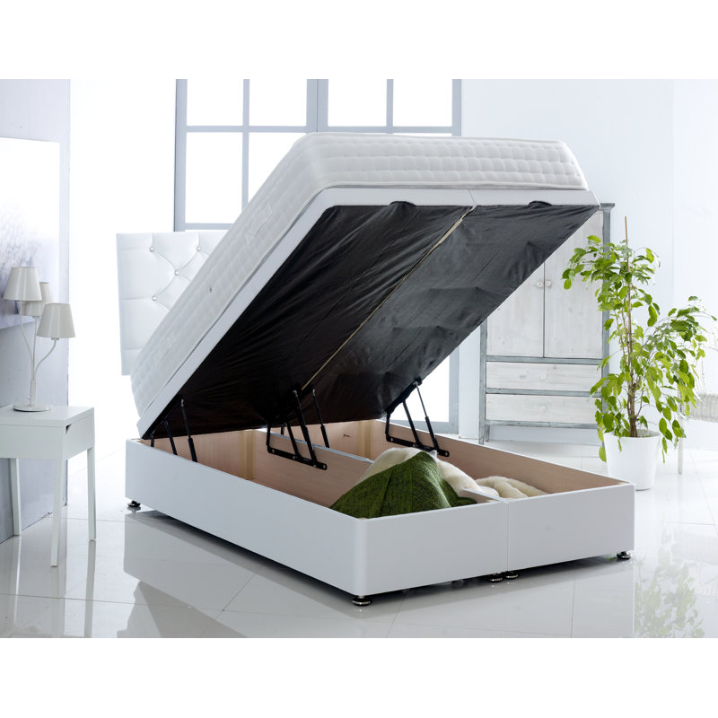 Juarez Upholstered Ottoman Storage Bed with Mattress, Kingsize (5'), White