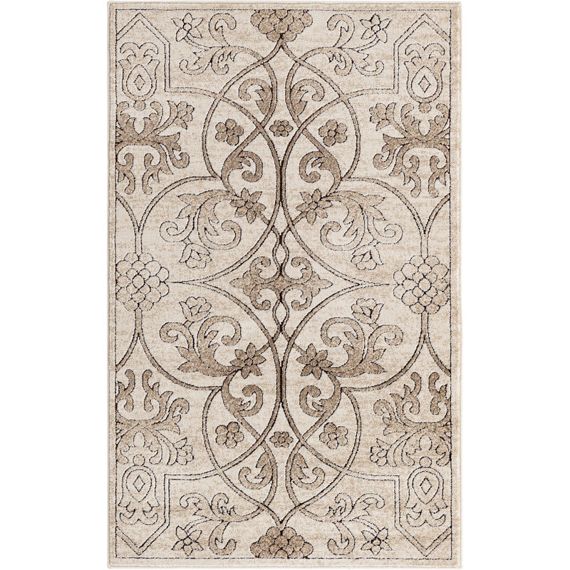 Dathon Floral Area Rug in Bone, Rectangle 3'3" x 5'3"