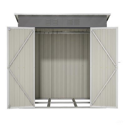 6'X4' Outdoor Metal Storage Shed For Garden Tools Lockable Door With Floor Frame