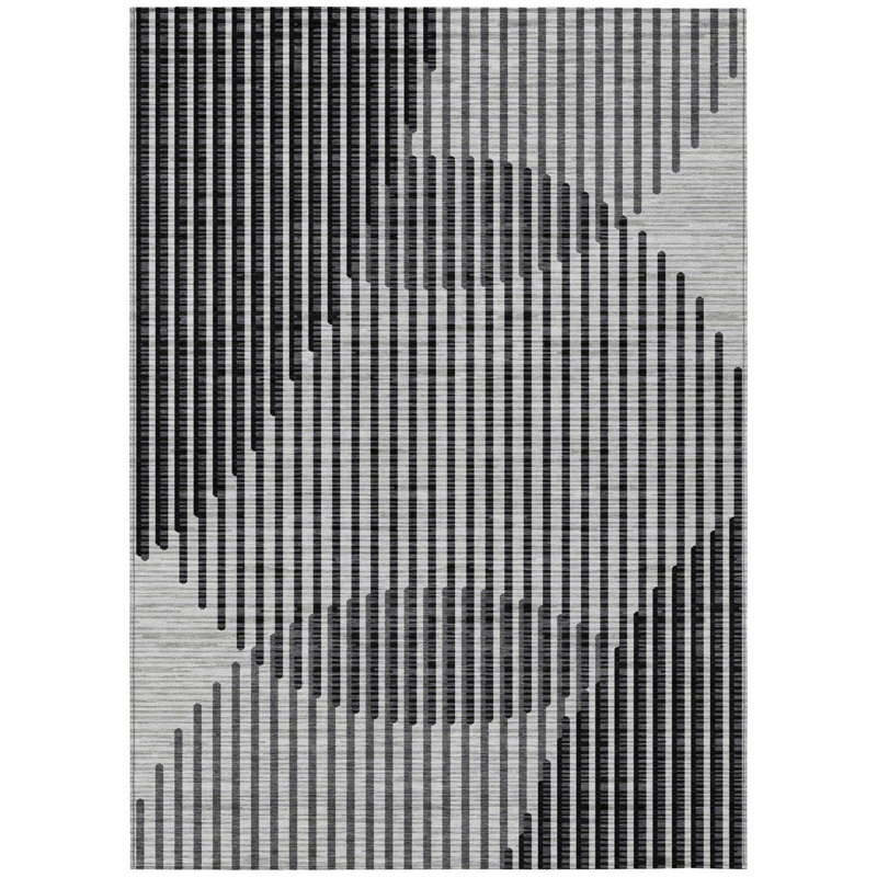 Tapis intérieur / extérieur géométrique lavable gris et noir 9 pi x 12 pi