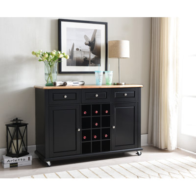 Buffet avec support à vin, 3 tiroirs, 2 portes, armoire de rangement pour buffet de salle à manger, noir
