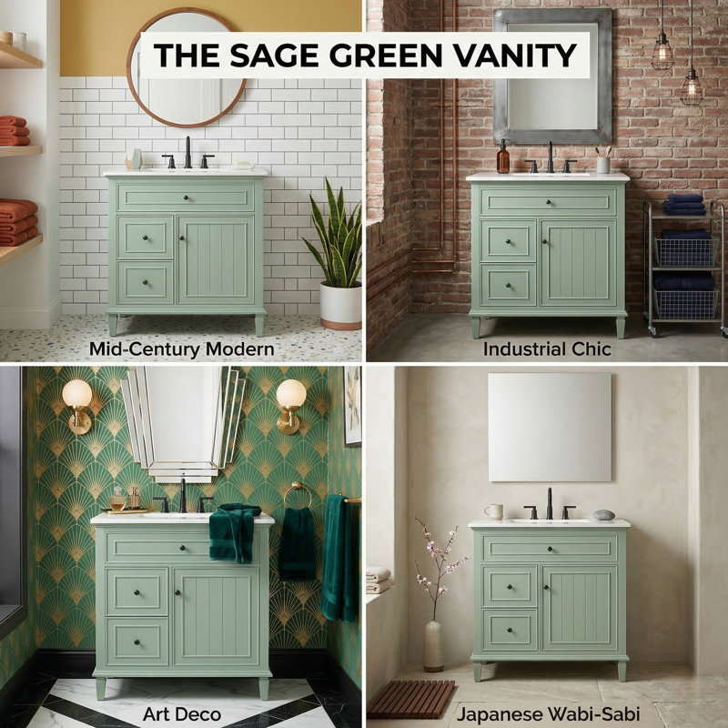 30-Inch Modern Bathroom Storage Vanity With Integrated Sink, Solid Wood Frame Cabinet With 3 Sorted Drawers, 4 Colors, Green