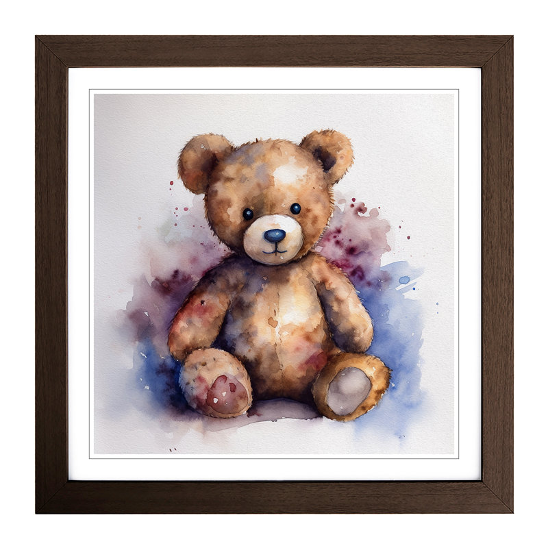 Teddy Bear Watercolour - Framed Print, Walnut