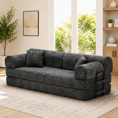Canapé-lit convertible, canapé-lit pliant en tissu mélangé bicolore avec structure de forme fixe, canapé-lit de salon pour salon (noir moucheté)