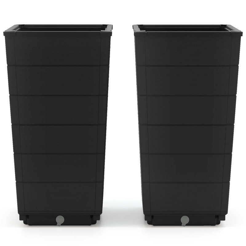  Ensemble de 2 pots à fleurs de 23 po de hauteur pour l'intérieur et l'extérieur , Noir, noir, noir, noir