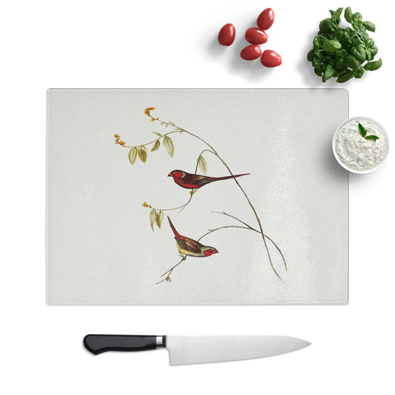 Tempered Glass Crimson Finch Chopping Board, 28.5 cm W x 20 cm L
