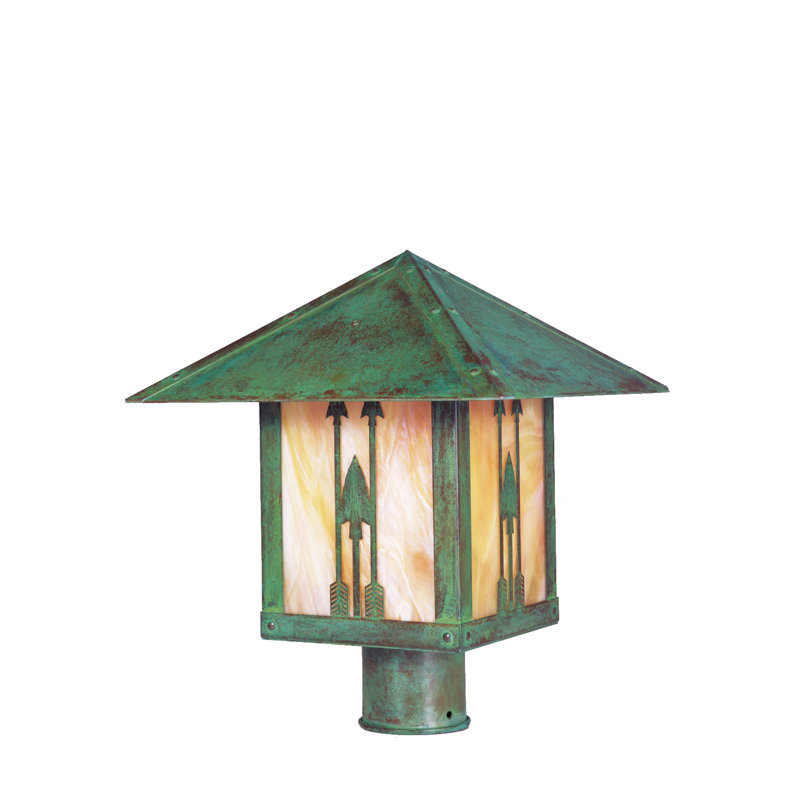 Tête de lanterne d'extérieur 1 lumière Hyler, H 10 po x l 9 po / Filigrane de flèche, Laiton antique