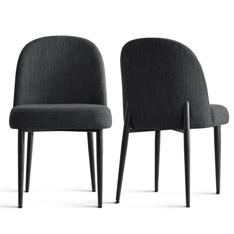 Gramercie Upholstered Dining Chair with Metal Legs, Charcoal Black