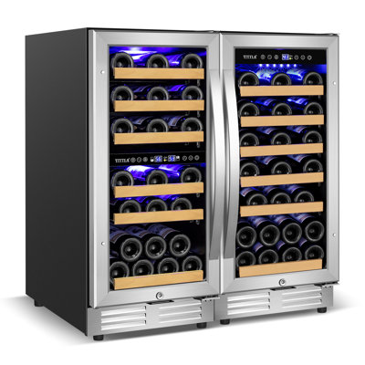 30" Triple Zone Wine Premium Refrigerator 60 Bottle Built-in Split Wine Cooler with Four Handles on Fridge.com