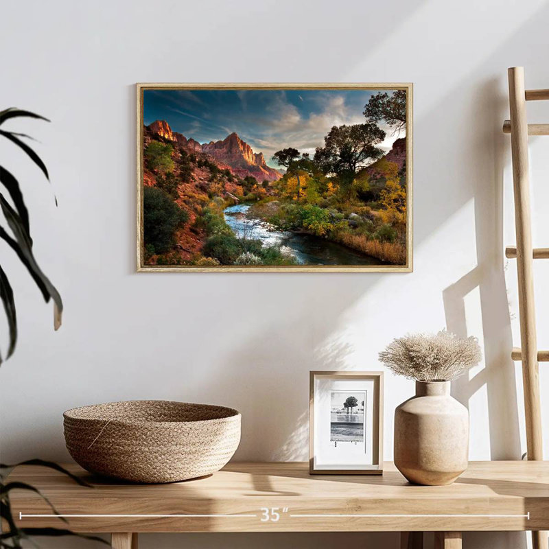 Paysage de Sion, 19 po x 13 po, Cadre flottant en bois naturel