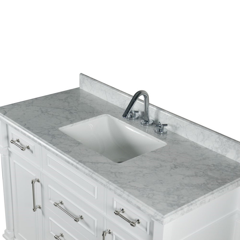 48” Single Vanity Set With White Carrara Marble Top and Mirror, White