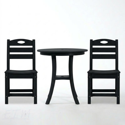 Black 3-Piece HDPE Outdoor Patio Bistro Set With Round Table And 2 Chairs,  For Small Spaces And Everyday Use