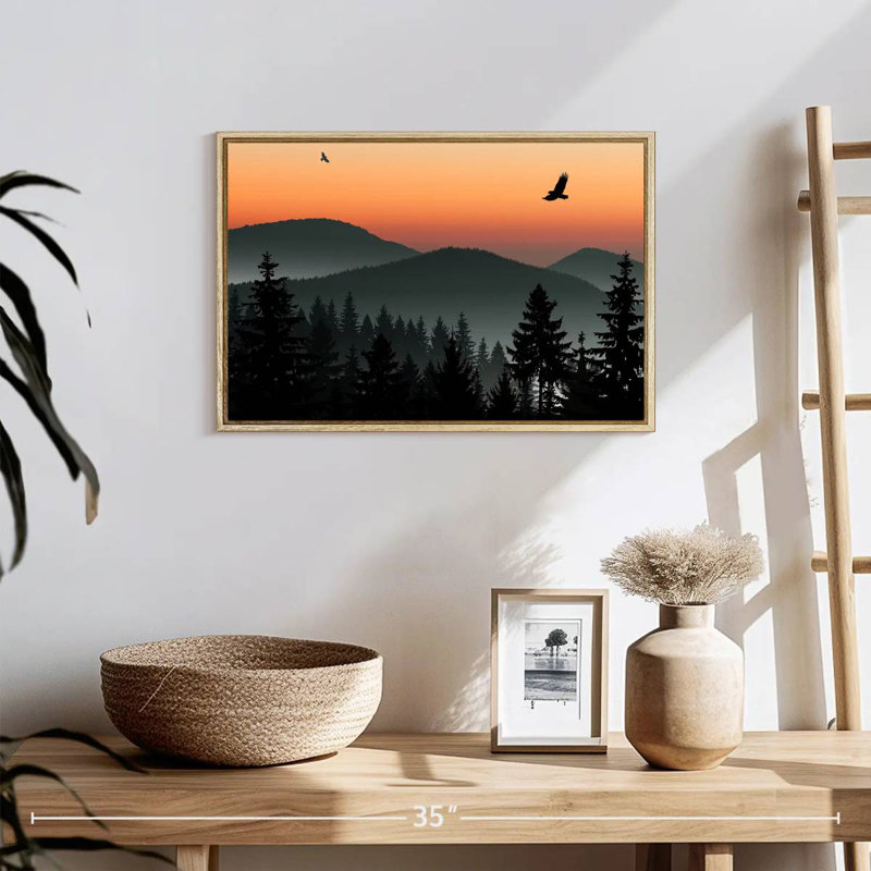 Misty Mountain Eagles, Cadre flottant en bois naturel, 19 po x 13 po