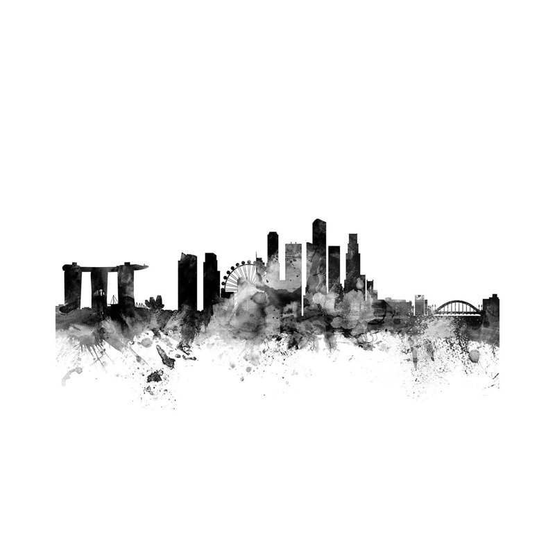 Singapore in Black and White by Michael Tompsett - 1 Piece Wrapped Canvas Wall Art, 30.48 cm H x 45.72 cm W