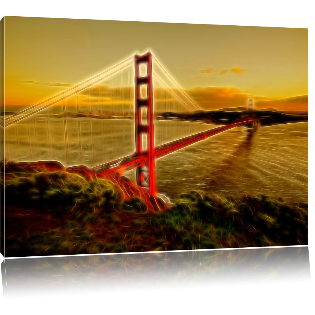 Leinwandbild Golden Gate Bridge in Rot/Gelb