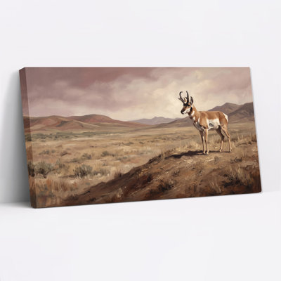 Painted Pronghorn Antelope on Rolling Hills in Earth Tones Canvas Wall Art
