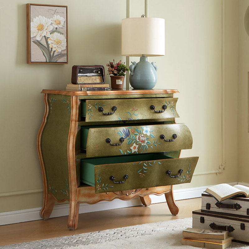 Commode décorative vintage à trois tiroirs peinte à la main