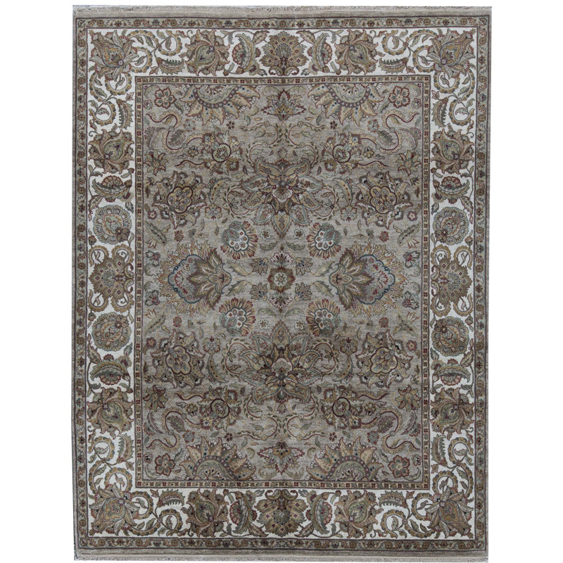Tapis brun clair et ivoire noué à la main de haute qualité
