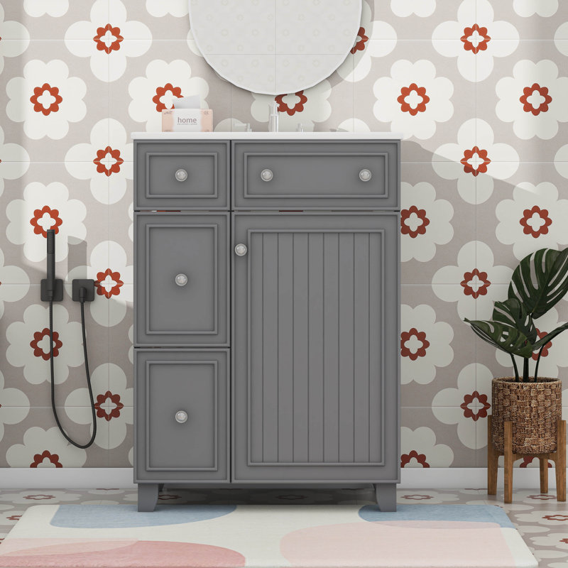 Meuble-lavabo 24 po avec deux tiroirs et une porte, Gris