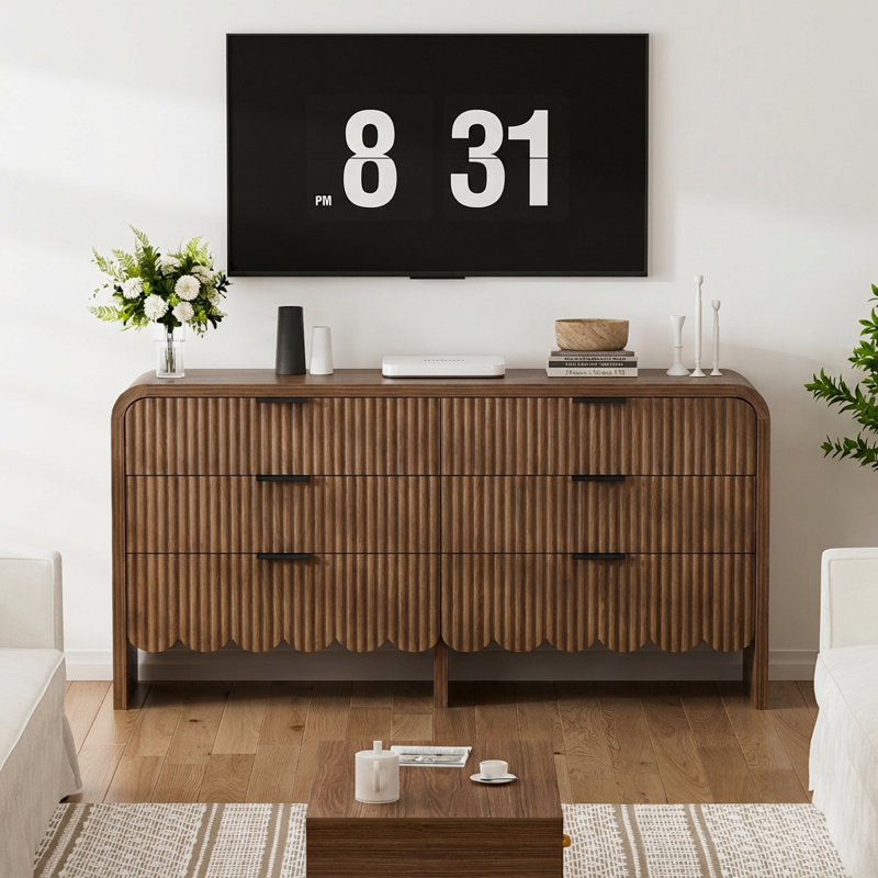 Commode 6 tiroirs avec panneau ondulé cannelé