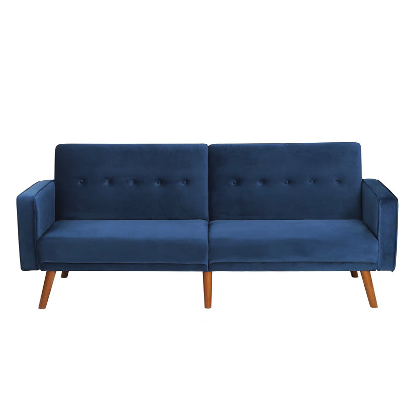 Twin 80.3'' Velvet Split Back Sleeper, Navy Blue Velvet