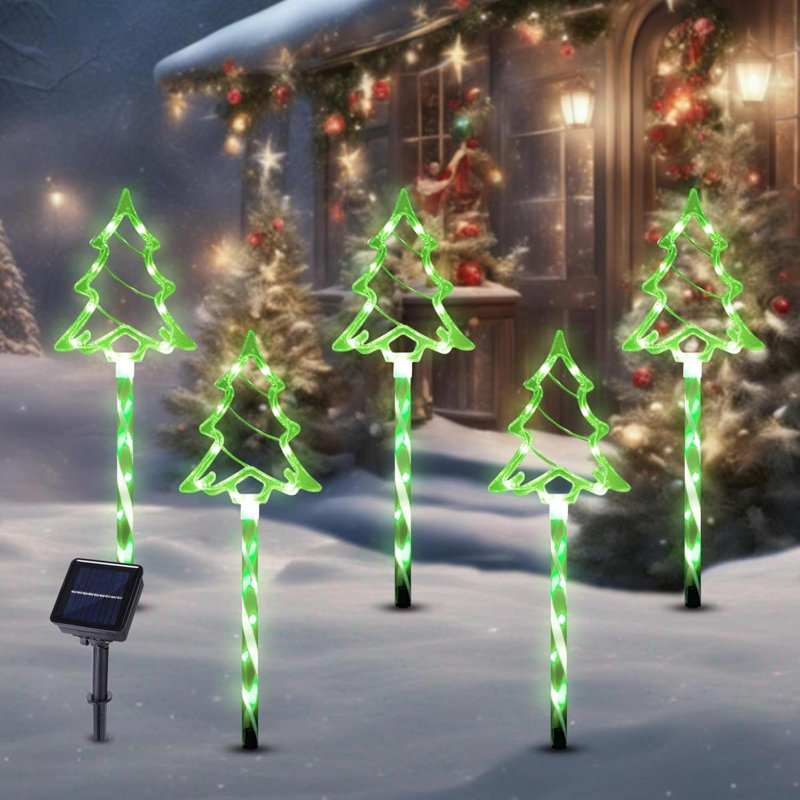 Ensemble de 5 lumières de sentier de Noël décoratives pour l'extérieur, 8 modes, lumières d'arbre de Noël, bonbons, piquets de jardin, étanches