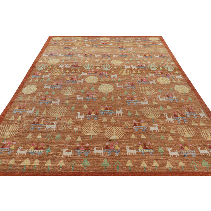 Rug & Kilim’S Swedish Rug In Brown With Figural Geometric Patterns, Rectangle 8' x 10'