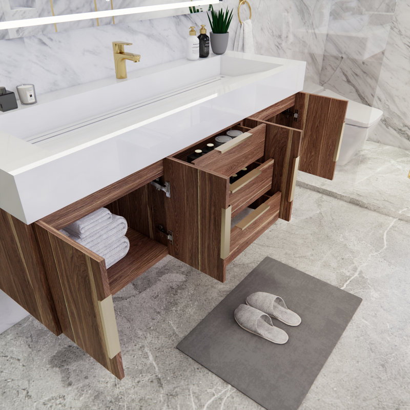 Glasgow 59'' Bathroom Vanity with Acrylic Top, Dark White Oak