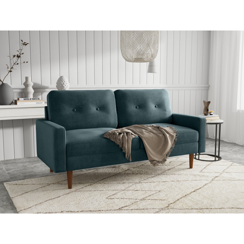 Canapé à accoudoirs carrés 70 po Mattea, 100 % polyester bleu de Prusse