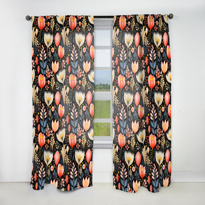 Feuilles multicolores botaniques sur motif noir I - Rideau bohémien - Velours obscurcissant - 1 panneau