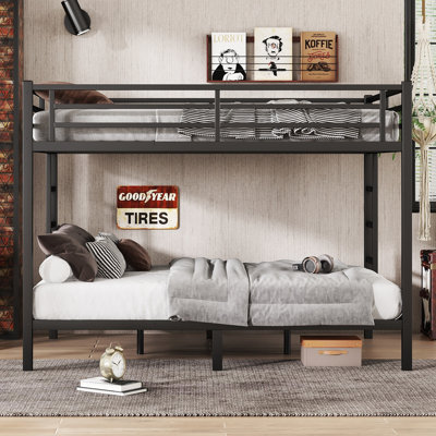 Queen Over Queen Bunk Bed,heavy Duty Metal Bunk Bed Frame For Adults,2 Side Ladder,guardrail,space-saving,noise Reduced,no Box Spring Needed,black