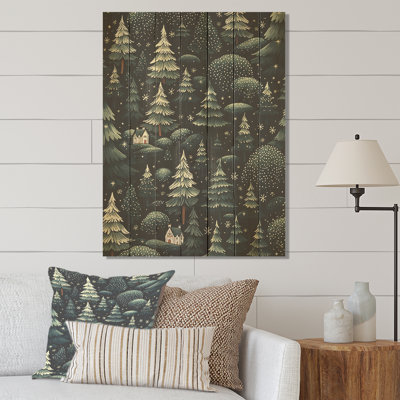 Christmas Pine Tree Pattern I - Tree Pine On Wood Print