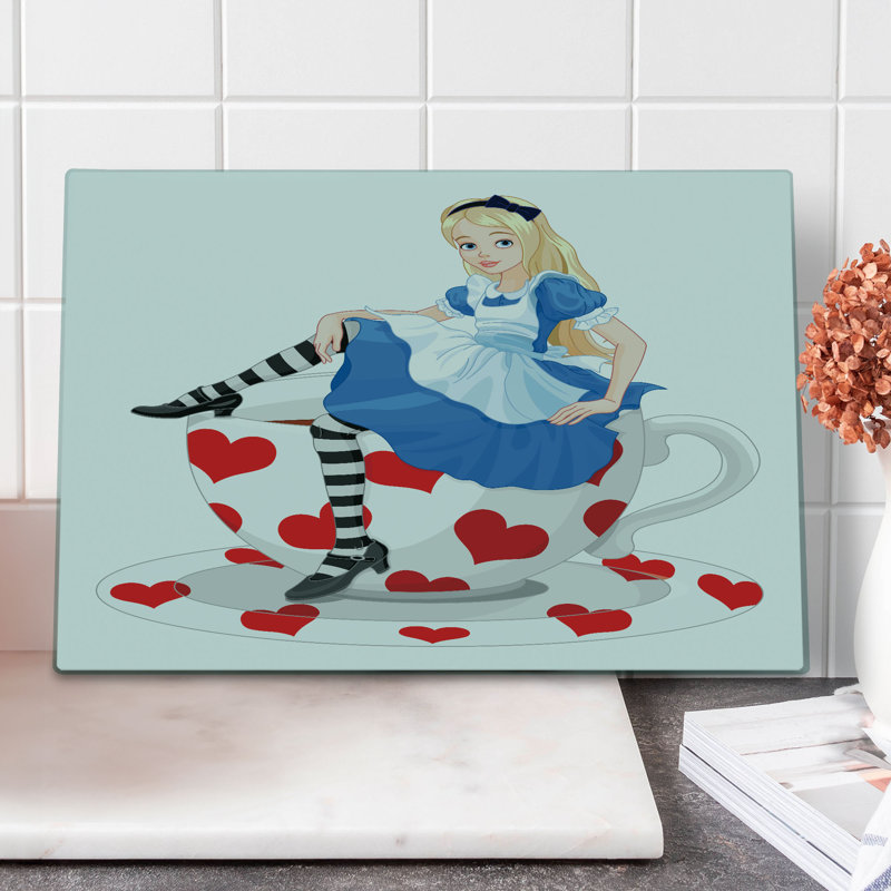 Ambesonne Alice in Wonderland Cutting Board Large Size Lady with Tea Multicolor