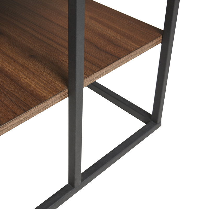 Modern 42" Dark Brown Wood & Black Metal Rectangular Coffee Table