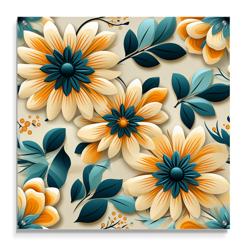 Fussell - Art mural moderne floral en acrylique, H 16 po x l 16 po