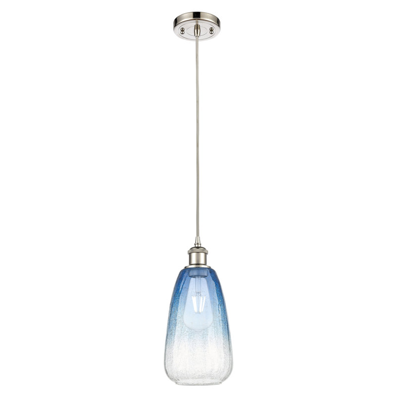 Mini-luminaire suspendu à cordon 1 lumière 6 "Ballston - Laken, Nickel poli, Bleu saphir