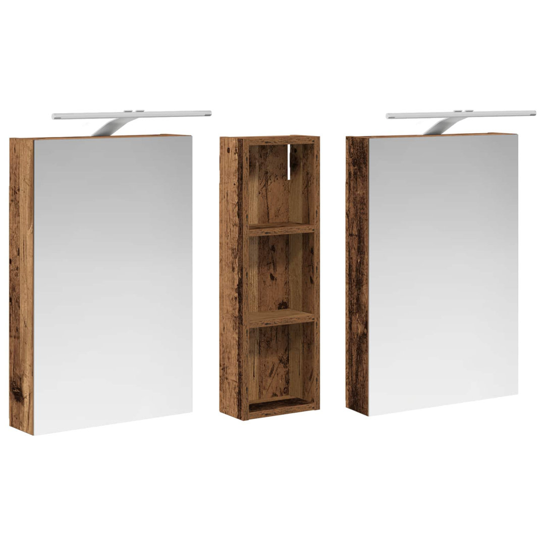 Bathroom Cabinet Set With LED Strip Lights Engineered Wood Shelving